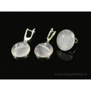 Кольцо и серьги с розовым кварцем