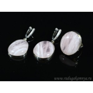 Кольцо и серьги с розовым кварцем