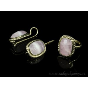 Кольцо и серьги с розовым кварцем 15*18мм