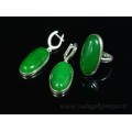 Кольцо, серьги с кварцем (имитация хризопраза) в посеребрении овал 17*32мм