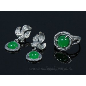 Кольцо и серьги с кварцем (имитация хризопраза)