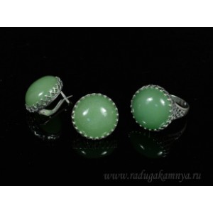 Кольцо и серьги с кварцем (имитация нефрита)