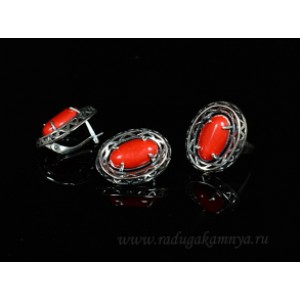 Кольцо и серьги коралл (имитация) (иск.)