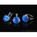 Кольцо и серьги с кошачьим глазом, цвет синий (иск.) Кольцо и серьги с кошачьим глазом, цвет синий (иск.)