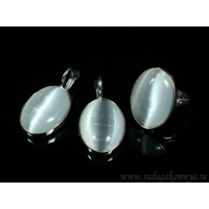 Кольцо и серьги с кошачьим глазом, цвет серый  (иск.)