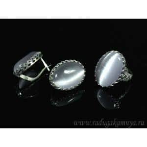 Кольцо и серьги с кошачьим глазом, цвет серый (иск.) Кольцо и серьги с кошачьим глазом, цвет серый (иск.)