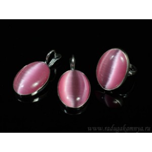 Кольцо и серьги с кошачьим глазом, цвет розовый  (иск.)