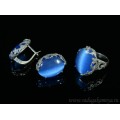Кольцо и серьги с кошачьим глазом, цвет синий  (иск.)