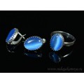 Кольцо и серьги с кошачьим глазом, цвет синий  (иск.)