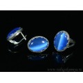 Кольцо и серьги с кошачьим глазом, цвет синий  (иск.)