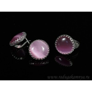 Кольцо и серьги с кошачьим глазом, цвет розовый  (иск.)