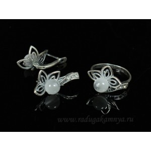 Кольцо и серьги с кошачьим глазом, цвет серый (иск.) Кольцо и серьги с кошачьим глазом, цвет серый (иск.)