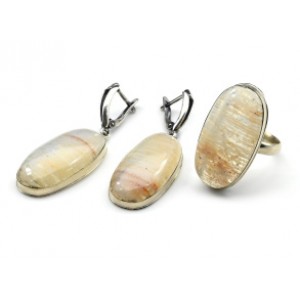 Кольцо и серьги беломорит " Овал "