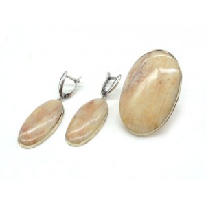 Кольцо и серьги беломорит " Овал "