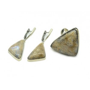 Кольцо и серьги беломорит " Грация "