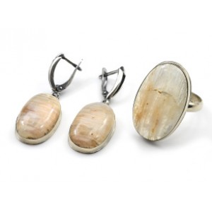 Кольцо и серьги беломорит " Овал " Кольцо и серьги беломорит " Овал "