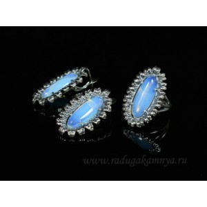 Кольцо и серьги с лунным камнем (имитация)  (иск.)