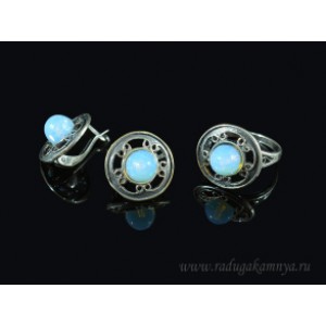 Кольцо и серьги с лунным камнем (имитация)  (иск.)