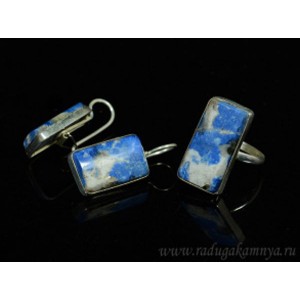 Кольцо и серьги лазурит в посеребрении прямоугольник 13*21мм