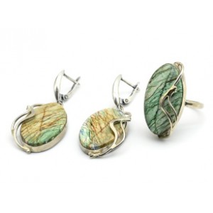 Кольцо и серьги с азурмалахитом