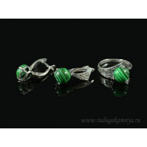 Кольцо и серьги с малахитом (имитация)  (иск.)