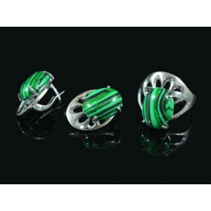 Кольцо и серьги с малахитом (имитация) (иск.) Кольцо и серьги с малахитом (имитация) (иск.)