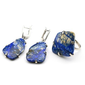 Кольцо и серьги из азурмалахита