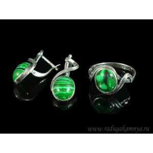 Кольцо и серьги с малахитом (имитация)  (иск.)