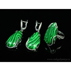 Кольцо и серьги с малахитом (имитация)  (иск.)