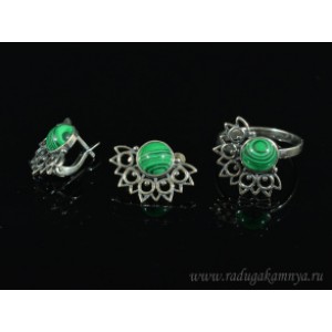 Кольцо и серьги с малахитом (имитация)  (иск.)