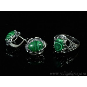 Кольцо и серьги с малахитом (имитация)  (иск.)