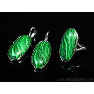 Кольцо и серьги с малахитом (имитация)  (иск.)