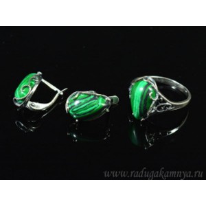 Кольцо и серьги с малахитом (имитация)  (иск.)