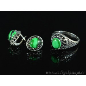 Кольцо и серьги с малахитом (имитация)  (иск.)