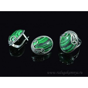 Кольцо и серьги с малахитом (имитация)  (иск.)