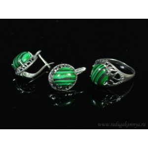 Кольцо и серьги с малахитом (имитация)  (иск.)