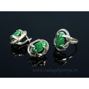Кольцо и серьги с малахитом (имитация)  (иск.)