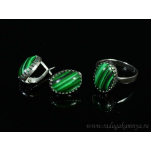 Кольцо и серьги с малахитом (имитация)  (иск.)