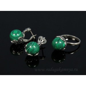 Кольцо и серьги с малахитом (имитация) (иск.)