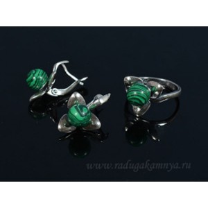 Кольцо и серьги с малахитом (имитация) (иск.)