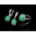 Кольцо и серьги с малахитом (имитация)  (иск.)