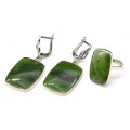 Кольцо и серьги с нефритом " Прямоугольник "