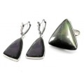 Кольцо и серьги обсидиан радужный " Грация "