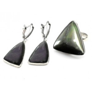 Кольцо и серьги обсидиан радужный " Грация "