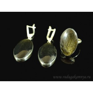 Кольцо и серьги из обсидиана золотого " Овал "