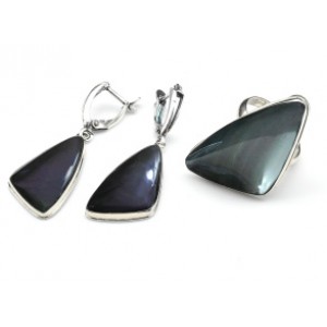 Кольцо и серьги обсидиан радужный "Грация"