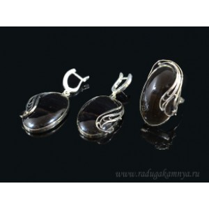 Кольцо и серьги обсидиан