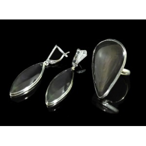 Кольцо и серьги обсидиан радужный