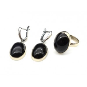 Кольцо и серьги обсидиан радужный " Овал "