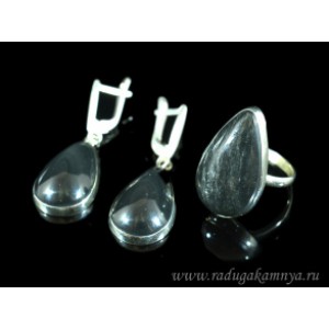 Кольцо и серьги из обсидиана